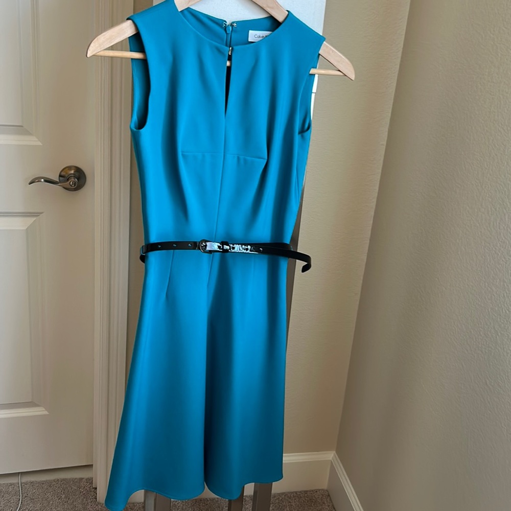 COPY - Calvin Klein Tailored Business Dress with Belt Teal Size 0p zero petite …